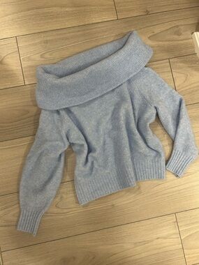 H&M Pale Blue Off-Shoulder Foldover Sweater